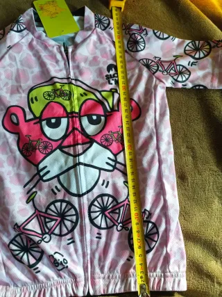 Maillot Ciclismo Infantil Rosa Dibujos. Talla 4