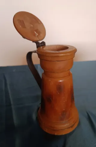 Boccale Legno Vintage Coperchio Metallo