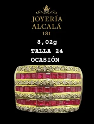 Anillo Joyería Alcalá Oro con Rubíes y Diamantes