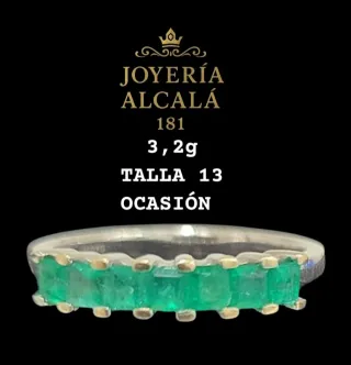 Anillo Oro Blanco Esmeraldas Talla 13