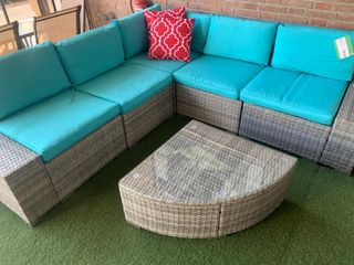 Sofá modular terraza con mesa cristal