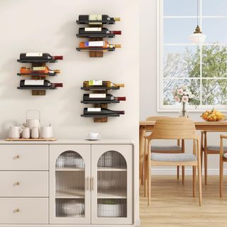 Scaffale da Parete per Vino in Legno e Metallo