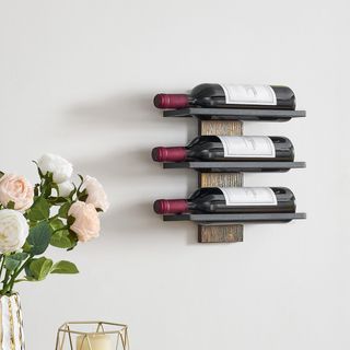 Scaffale da Parete per Vino in Legno e Metallo