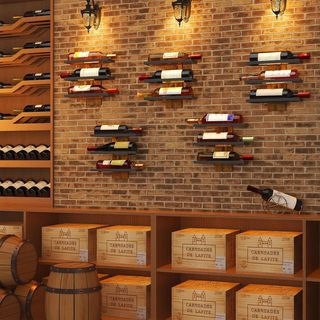 Scaffale da Parete per Vino in Legno e Metallo