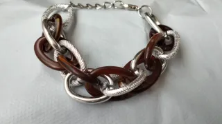Pulsera mujer eslabones color plata y burdeos