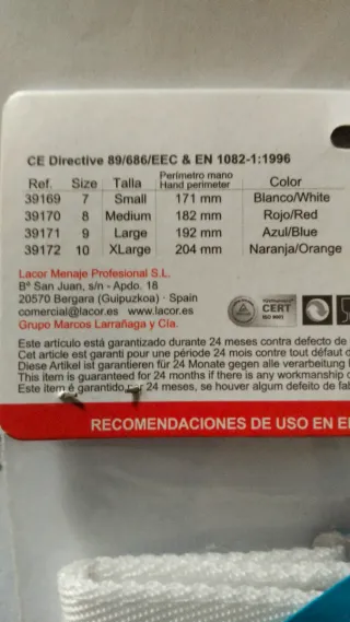 Guante Cota de Malla Anticorte. Talla S Lacor