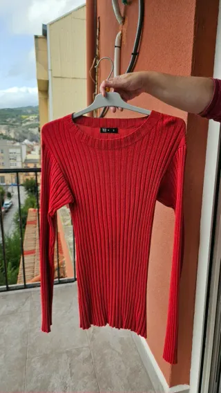 Jersey TEX canalé rojo manga larga talla S