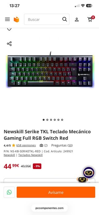 Teclado Mecánico Newskill Serike TKL RGB