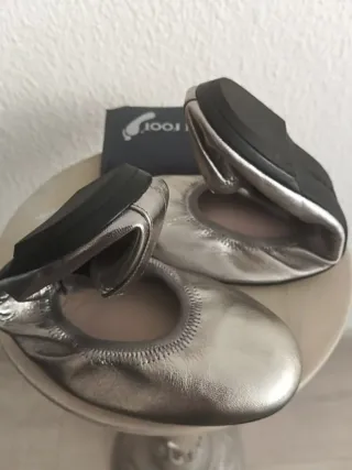 Bailarinas Piel Plegables Plateadas .