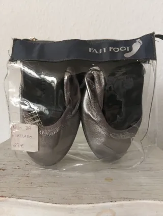 Bailarinas Piel Plegables Plateadas .