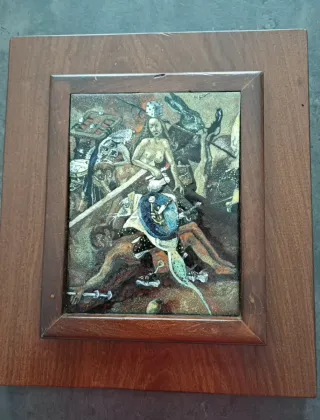 Quadro vintage lamina metallica legno