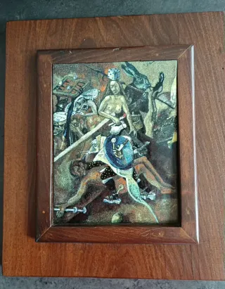 Quadro vintage lamina metallica legno