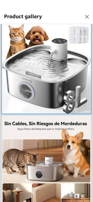 FEELNEEDY 8L Stainless Steel Cat Fountain with 3 F