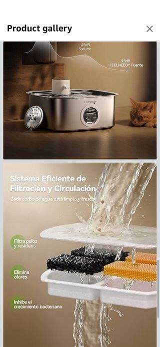 FEELNEEDY 8L Stainless Steel Cat Fountain with 3 F