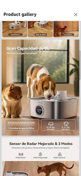 FEELNEEDY 8L Stainless Steel Cat Fountain with 3 F
