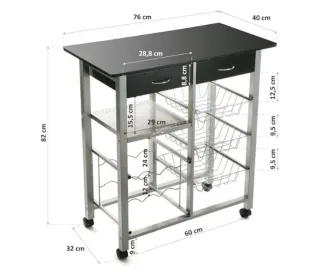 Mueble Cocina Versa Negro con Cajones y Ruedas