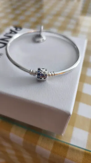 Pulsera Pandora Plata 1 Ley y Circonitas Azules