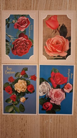 4 Cartoline Fiori Buon Compleanno
