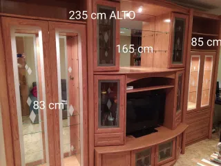 Mueble de salón modular madera y cristal