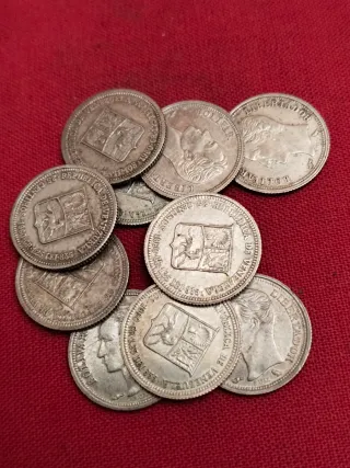 Lote 10 Monedas 25 Céntimos Venezuela Plata 1960