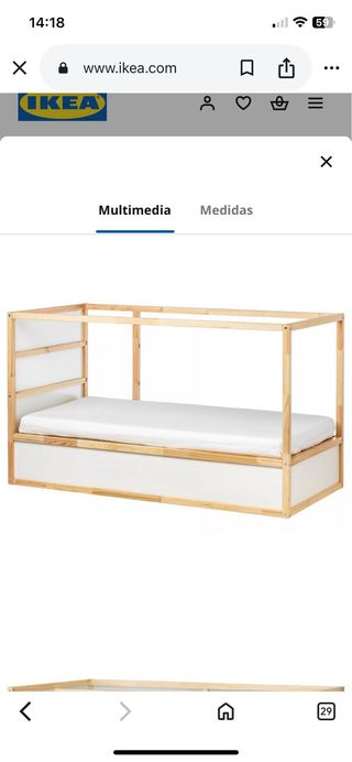 Cama kura litera 90x200 blanco/pino