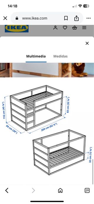Cama kura litera 90x200 blanco/pino