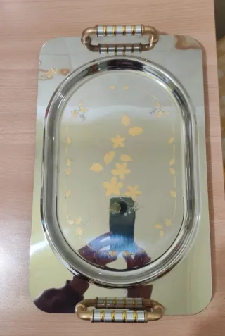 Vassoio acciaio placcato oro