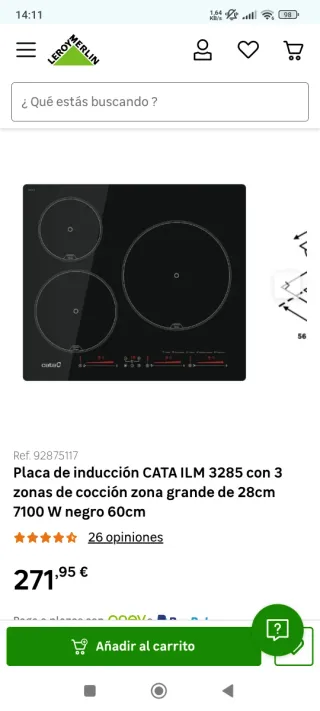 Placa Vitrocerámica Inducción 3 Zonas Cata