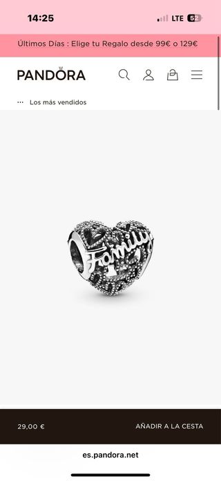 Pulsera Pandora Corazón Alas Plata + charms family