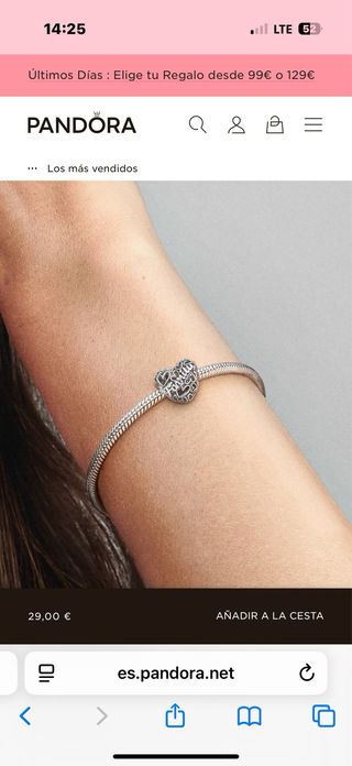 Pulsera Pandora Corazón Alas Plata + charms family