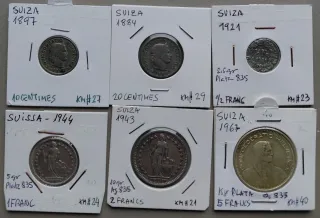 Serie de monedas de Suiza (plata y niquel).