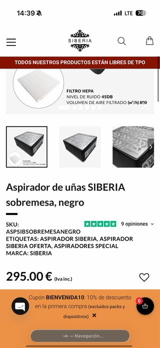 Aspirador de uñas SIBERIA sobremesa negro