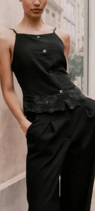 Top Zara Negro Espalda Corsé