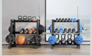 Soporte todo en uno mancuernas,discos,barras,kettl