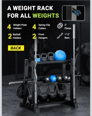 Soporte todo en uno mancuernas,discos,barras,kettl