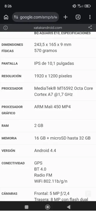 Tablet BQ Aquaris E10 Reacondicionada