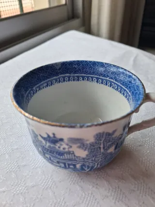 Taza y plato de porcelana azul
