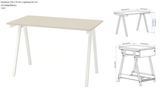 Scrivania Ikea 120x70cm + Cassettiera Beige/Bianco