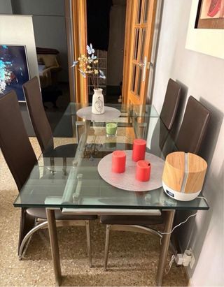 Mesa comedor cristal y 6 sillas