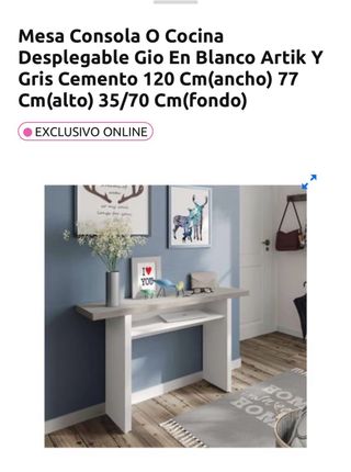 Mesa consola plegable cocina o recibidor Gio gris
