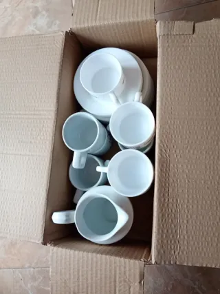 Set 6 Tazas y 6 Platos Porcelana Blanca