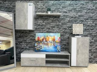 Mueble de Salón Gris y Blanco