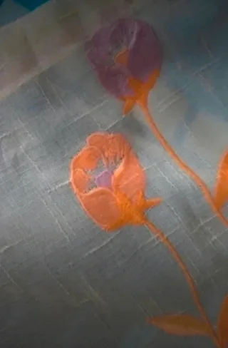 Cortina Visillo Flores Naranja y Morado