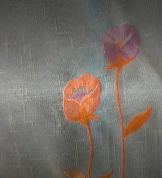 Cortina Visillo Flores Naranja y Morado