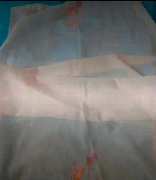 Cortina Visillo Flores Naranja y Morado