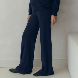 Pantalón Premamá Punto Wide Leg Azul