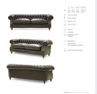 Sofá Chester 2 plazas Piel nuevo 185cm