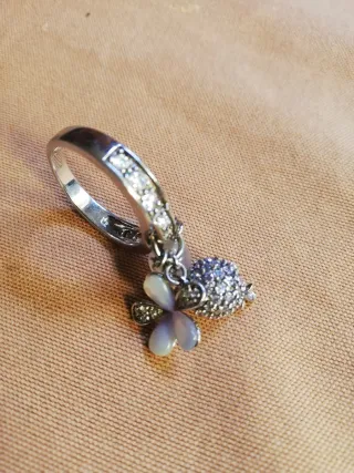 Anillo de plata 925 con flor y abalorios