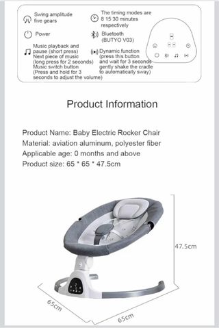 Hamaca para bebé con música y Bluetooth