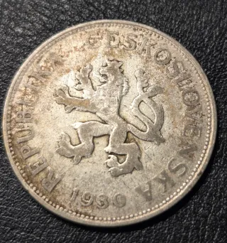 Moneda 5 Coronas Checoslovaquia 1930 Plata